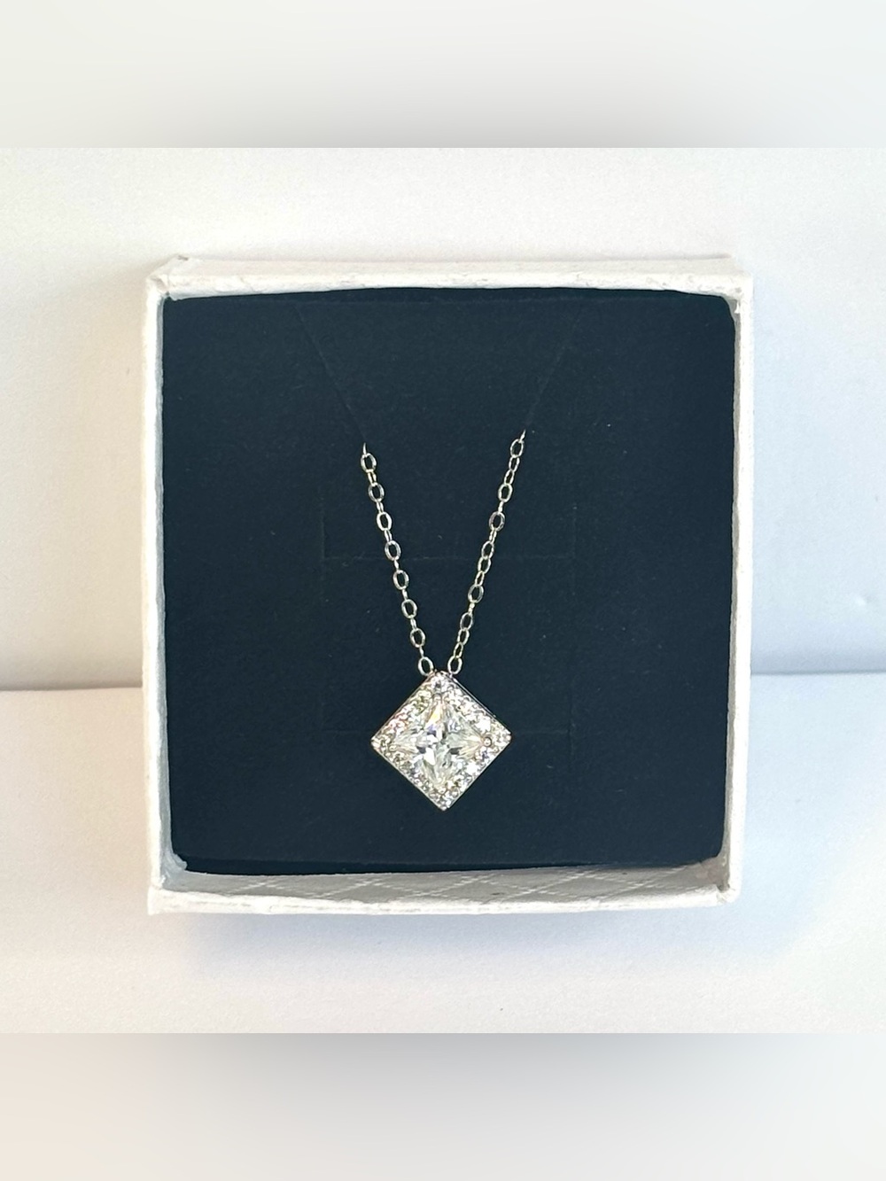 1 carat square-cut moissanite sterling silver pendant necklace